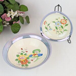 Set of 2 Japanese Lusterware Bowls Serving Set Vintage Asian Home Decor Floral